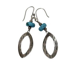 Silpada W1862 Retired Silver Stabilized Turquoise Bead Textured Drop Earrings